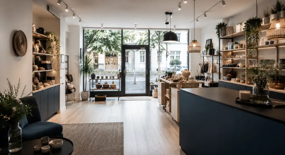 Intérieur d’un petit commerce avant l’ouverture