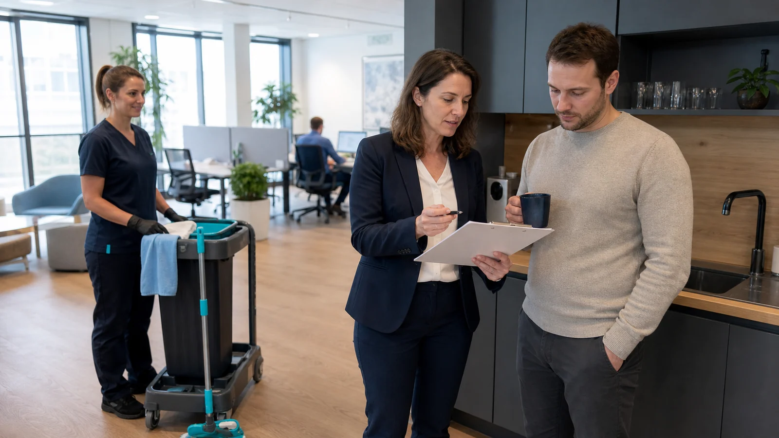 Responsable comparant l'organisation interne et l'externalisation du nettoyage