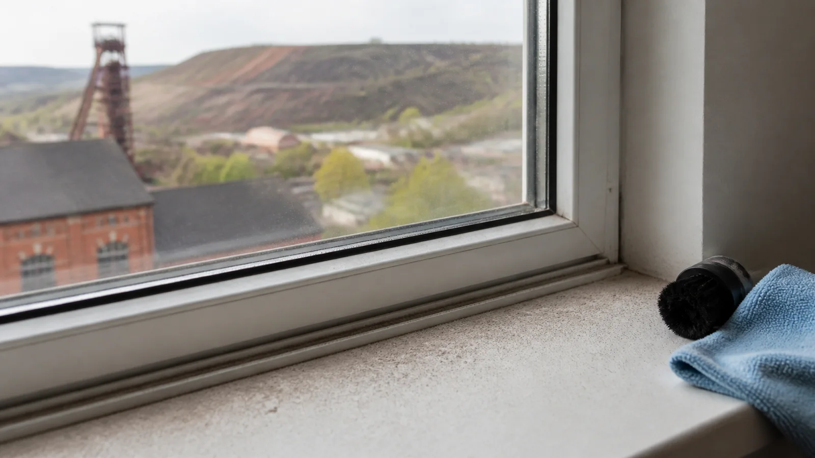 Fine poussière gris-brun sur un appui de fenêtre dans le Minett